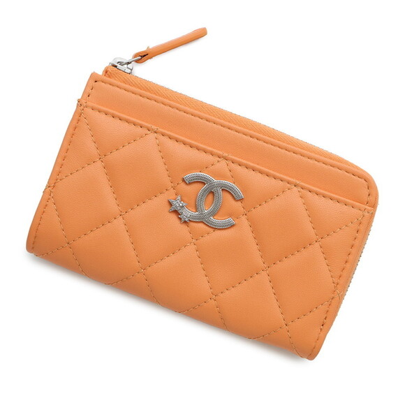 CHANEL Orange Lambskin Leather Logo Wallet - Picture 1 of 10